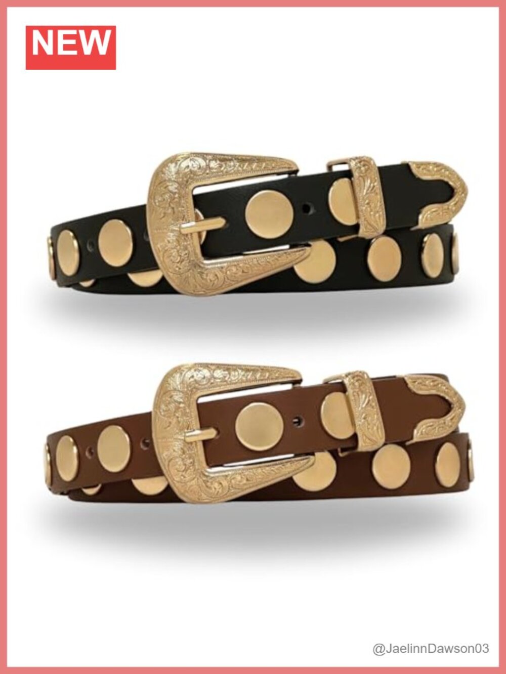 2-Pack Western Belts for Women Gold Chunky Buckle PU Leather Cowgirl